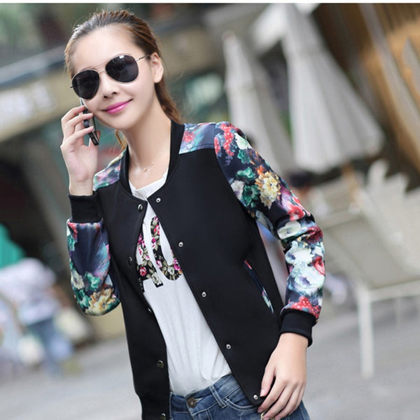 Flower Print Thin Bomber Coat