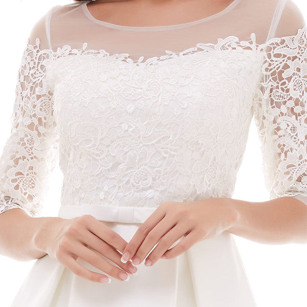 Half Sleeves Scoop Knee Length Bow Dress