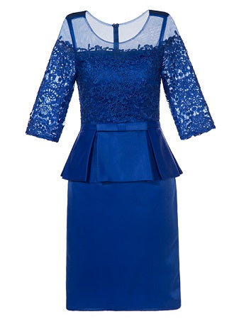 Half Sleeves Scoop Knee Length Bow Dress