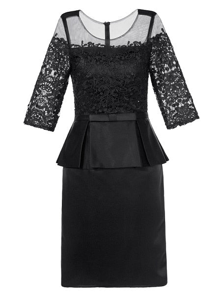 Half Sleeves Scoop Knee Length Bow Dress