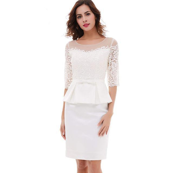 Half Sleeves Scoop Knee Length Bow Dress