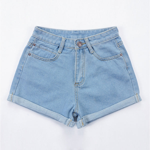 Blue Crimping Denim Shorts For Women