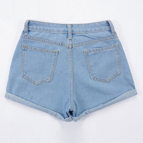 Blue Crimping Denim Shorts For Women