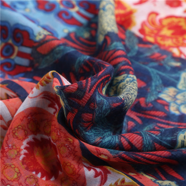 Peony Flower Cotton Viscose Scarf