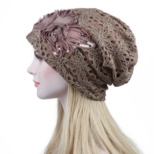 Lace Slouchy Butterfly Beanie