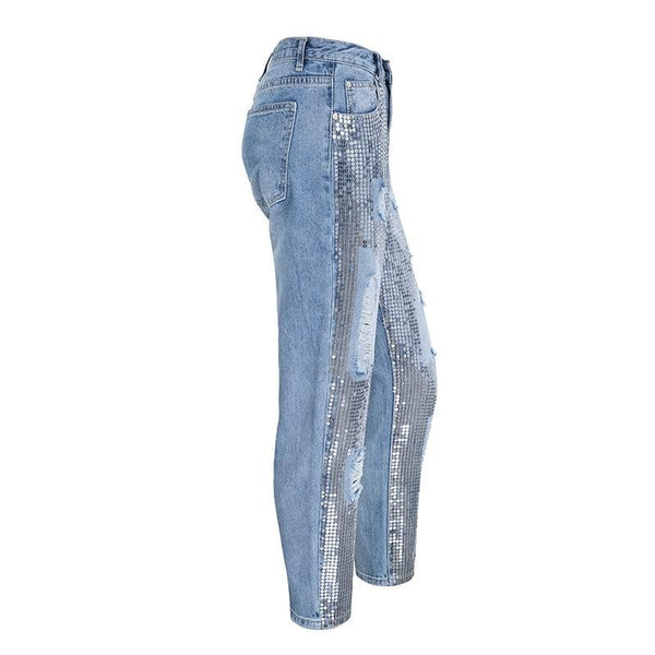 Sequin Hole Blue Jeans