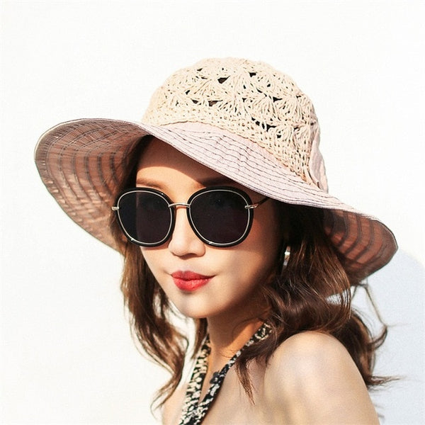 Straw Patch Bow Wide Brim Caps