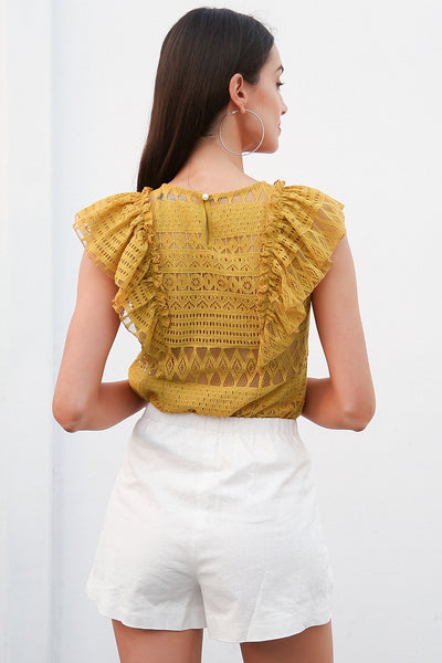 Sleeveless Ruffle Lace O Neck Blouse