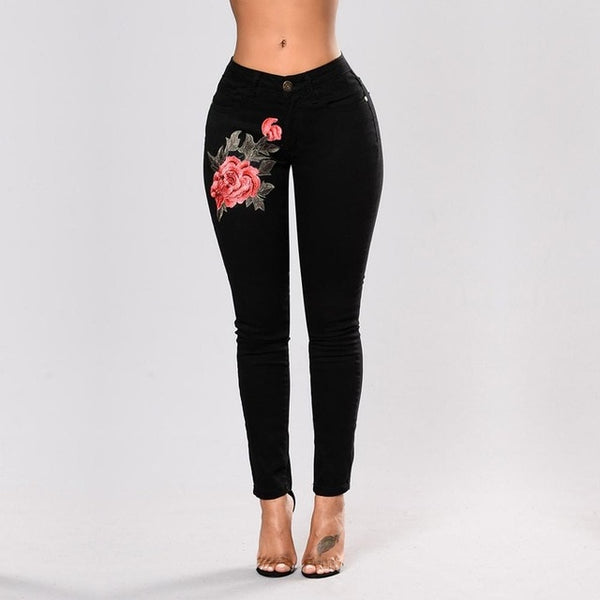 Stretch High Waist Embroidery Jeans