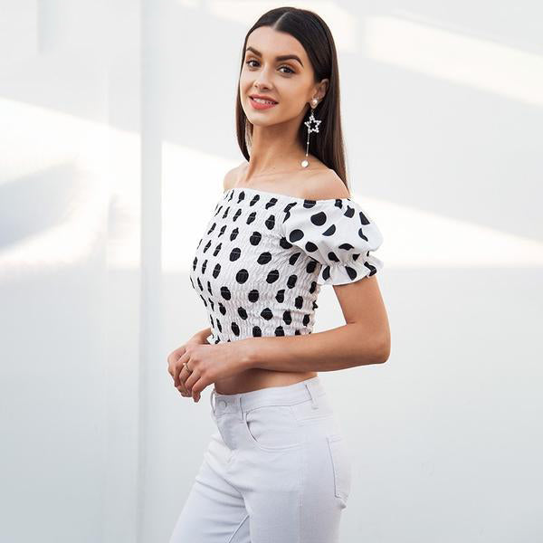Elastic Smocking Skinny Crop Top