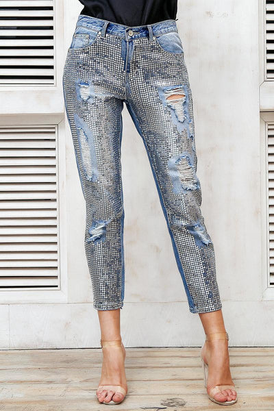 Sequin Hole Blue Jeans