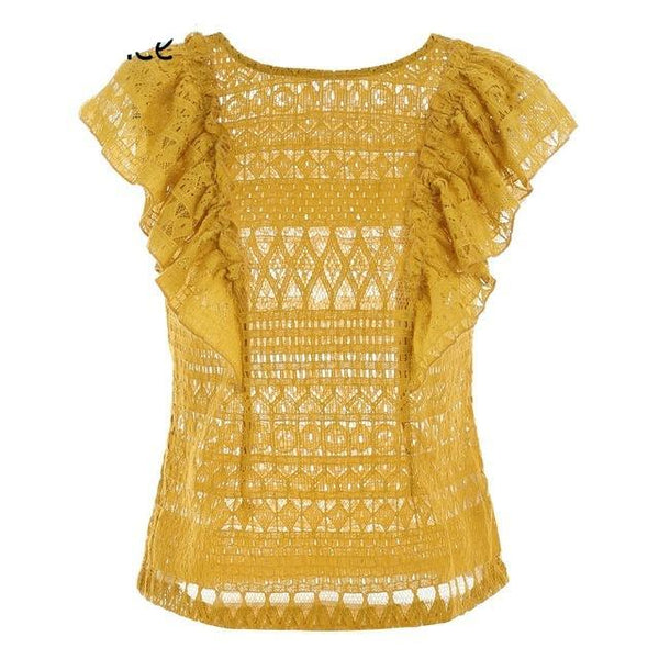 Sleeveless Ruffle Lace O Neck Blouse