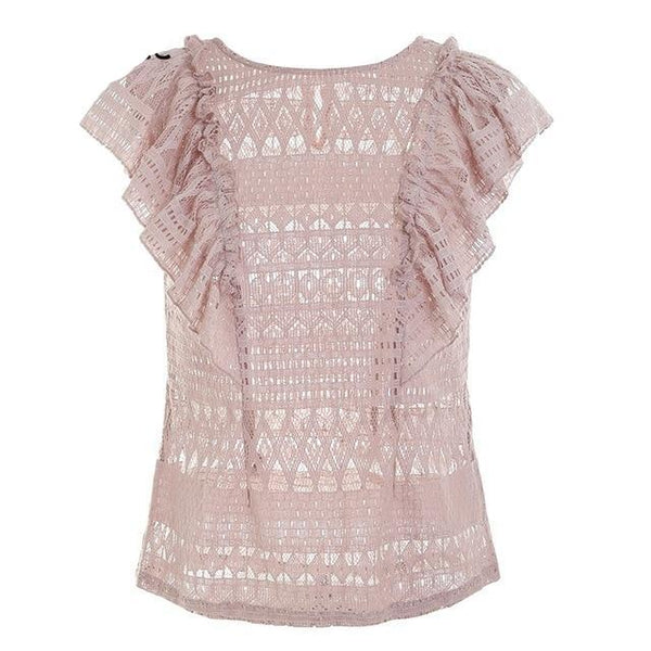Sleeveless Ruffle Lace O Neck Blouse