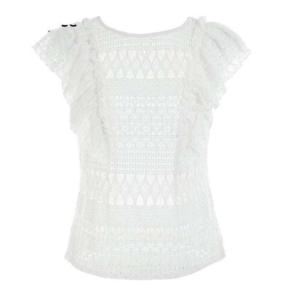 Sleeveless Ruffle Lace O Neck Blouse