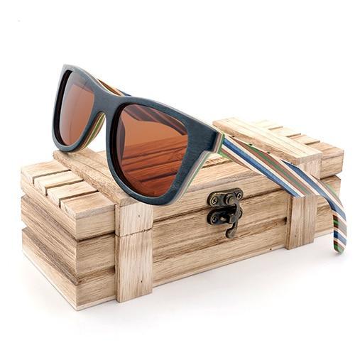 Skateboard Layered Wooden Frame Square Sunglass