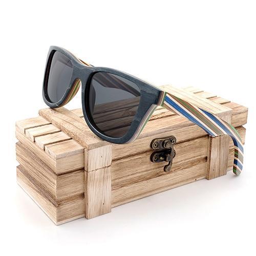 Skateboard Layered Wooden Frame Square Sunglass
