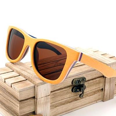 Skateboard Layered Wooden Frame Square Sunglass