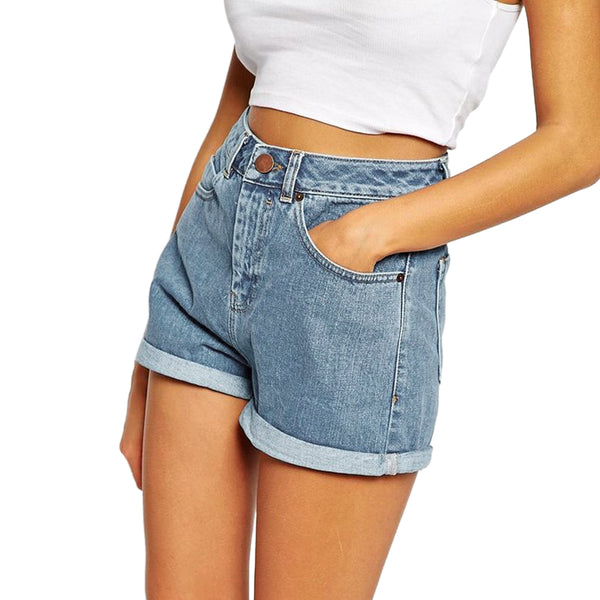 Blue Crimping Denim Shorts For Women