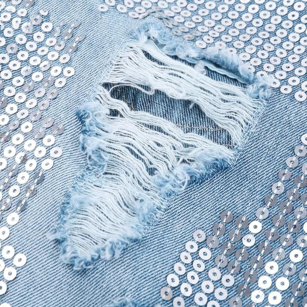 Sequin Hole Blue Jeans