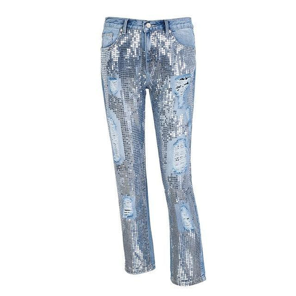 Sequin Hole Blue Jeans