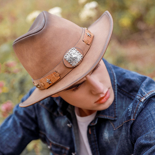 Faux Leather Cowboy Hat