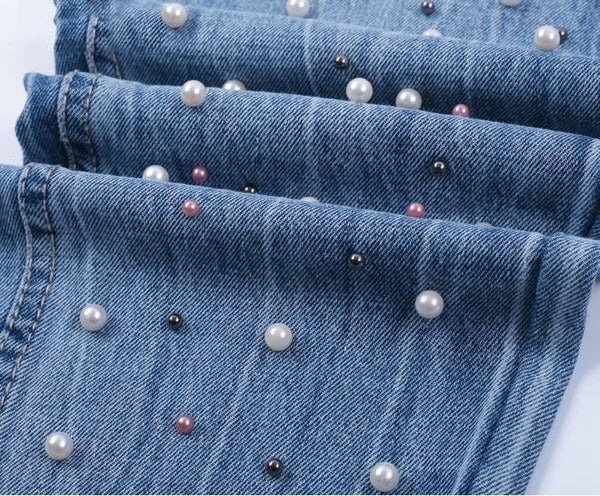 Pearl Tassels Blue High Waist Jeans