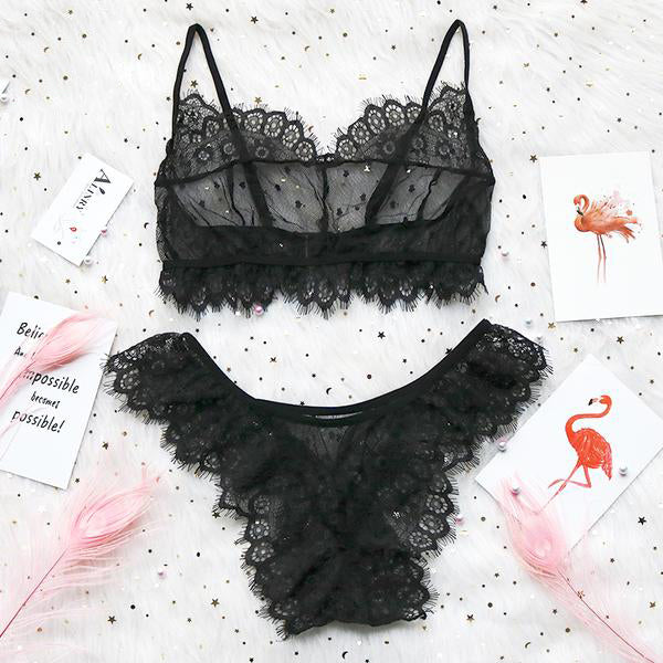 Floral Wire Free Lace Bra Set