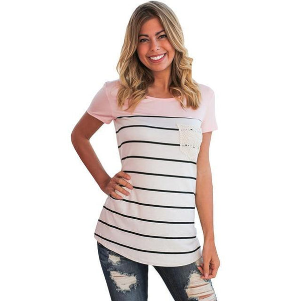 Short Sleeve O-Neck Striped Tees