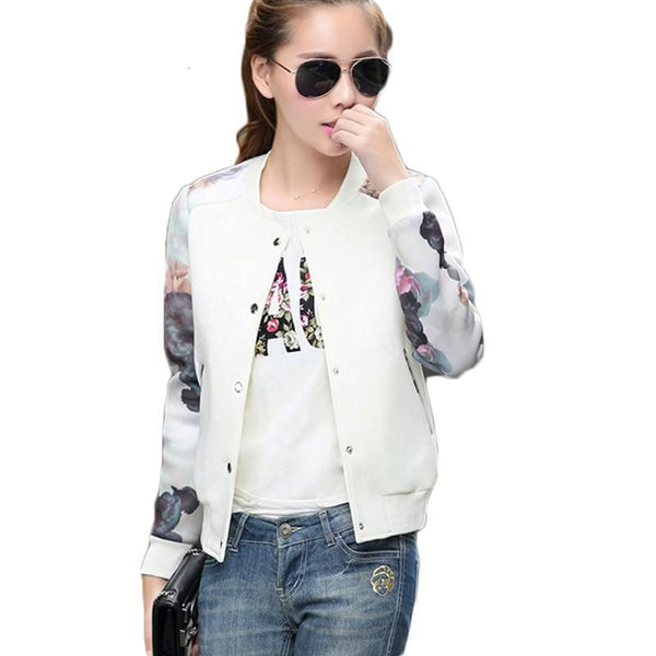 Flower Print Thin Bomber Coat