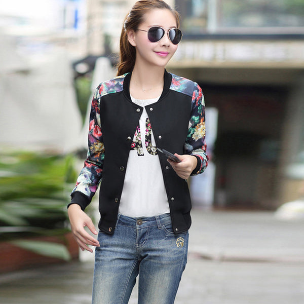 Flower Print Thin Bomber Coat