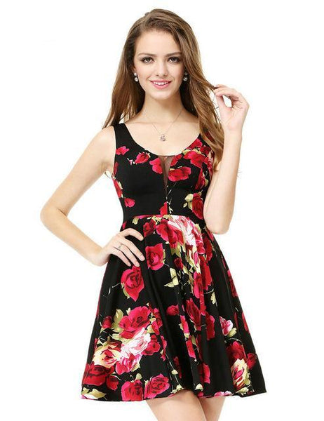 Double V-neck Floral Print Satin Dress