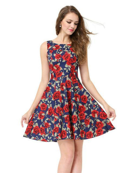 Double V-neck Floral Print Satin Dress