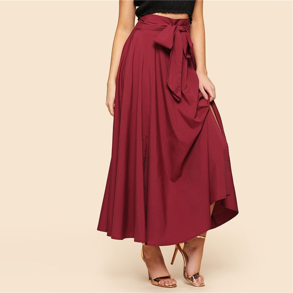 Knot Front Zip Back Mid Waist Skirt