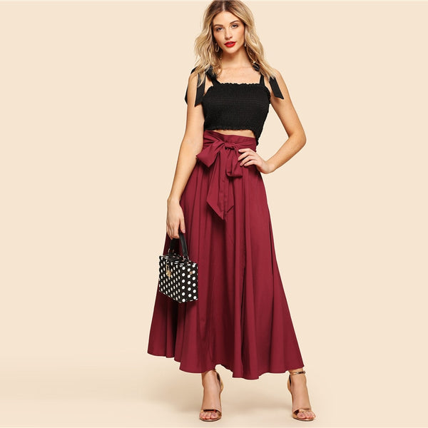 Knot Front Zip Back Mid Waist Skirt