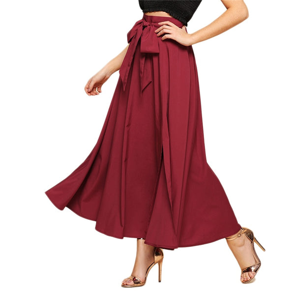 Knot Front Zip Back Mid Waist Skirt