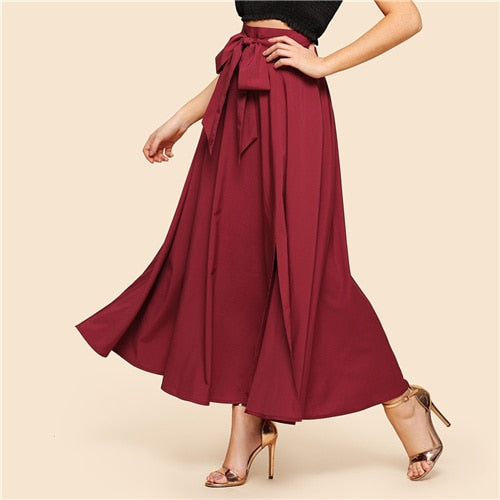 Knot Front Zip Back Mid Waist Skirt