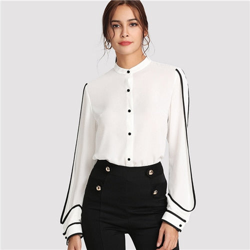 Stand Collar Black Striped Blouse