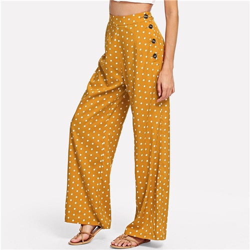 Ginger Polka Dot Side Button Wide Leg Pants