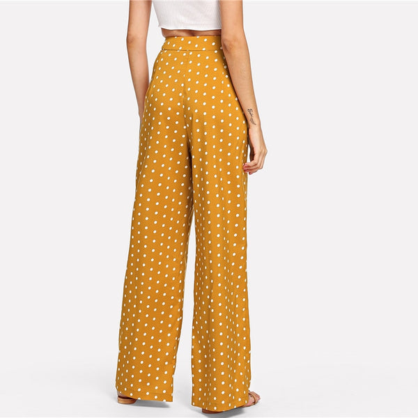 Ginger Polka Dot Side Button Wide Leg Pants