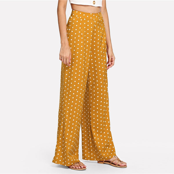 Ginger Polka Dot Side Button Wide Leg Pants