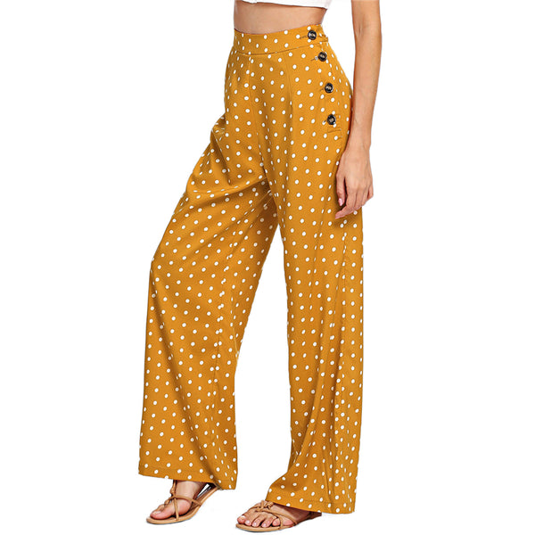 Ginger Polka Dot Side Button Wide Leg Pants