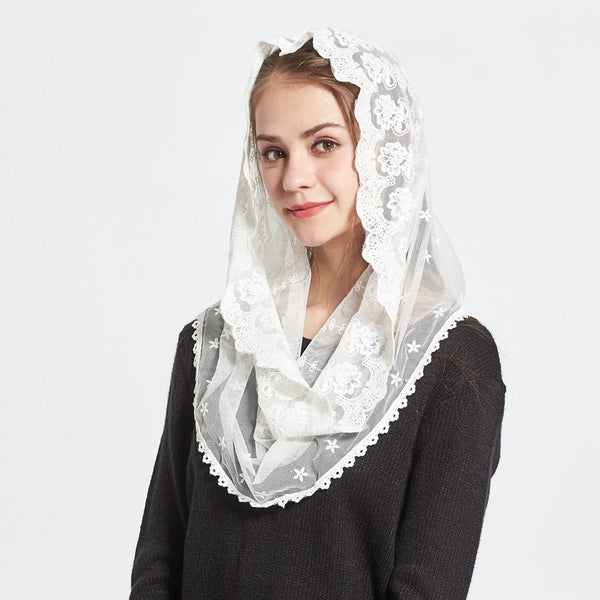 Chapel Veil White Embroidered Scarf
