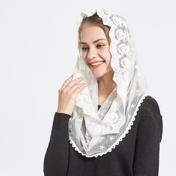 Chapel Veil White Embroidered Scarf