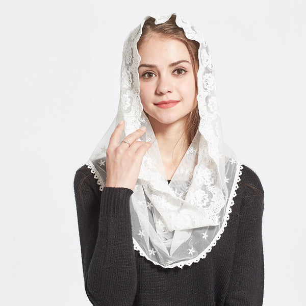Chapel Veil White Embroidered Scarf