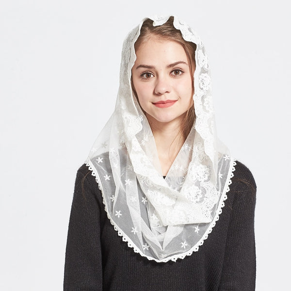 Chapel Veil White Embroidered Scarf