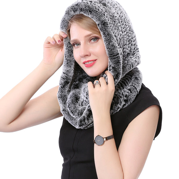 Real Rex Rabbit Fur Hooded Scarf
