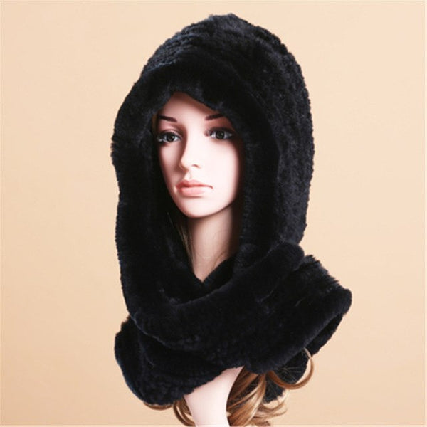 Real Rex Rabbit Fur Hooded Scarf