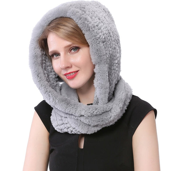 Real Rex Rabbit Fur Hooded Scarf
