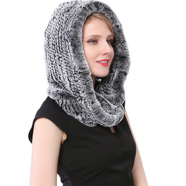 Real Rex Rabbit Fur Hooded Scarf