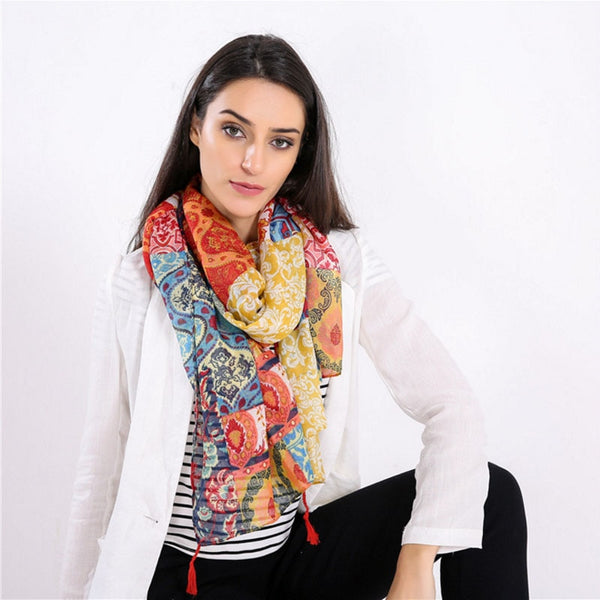 Peony Flower Cotton Viscose Scarf